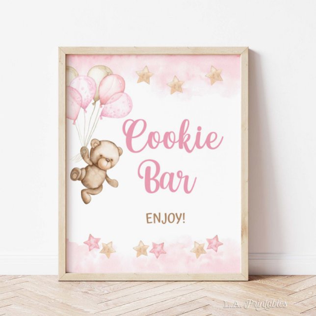 Cookie Bar Sign Pink Teddy Bear Party, Shower (Cookie Bar Sign, Pink Teddy Bear Theme, Baby Girl Shower, Girls Birthday)