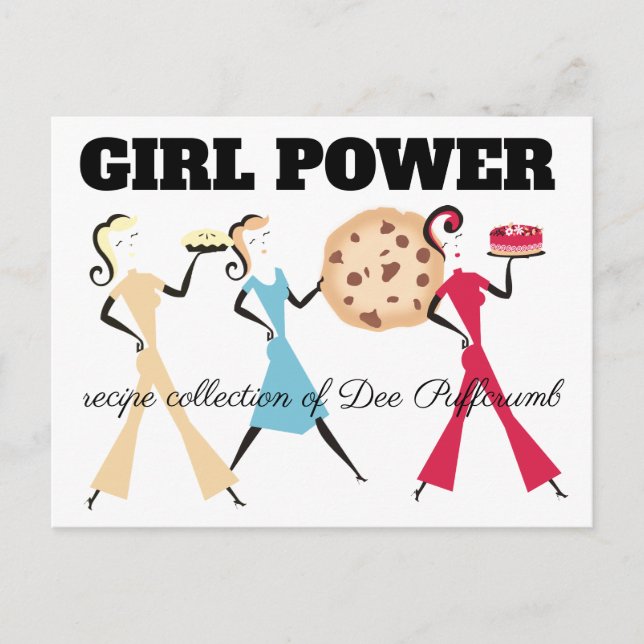 Cookie cake pie retro girls baking recipe card (Front)