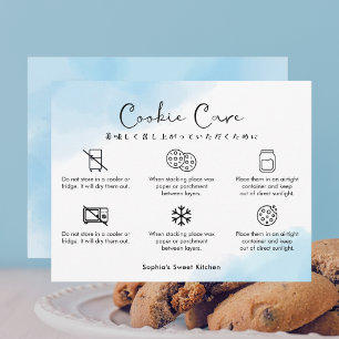 Cookie Care Instructions Blue Watercolor Cute Thank You Card
