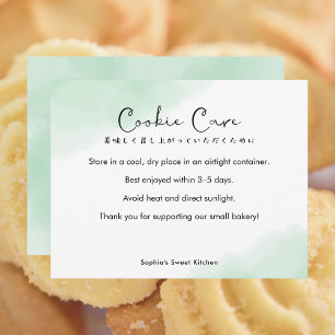 Cookie Care Instructions Simple Green Watercolor Thank You Card