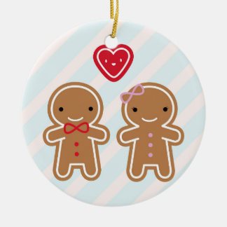 Cookie Cute Kawaii Gingerbread Couple Ceramic Ornament