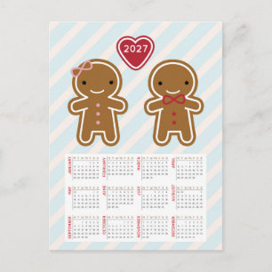 Cookie Cute Kawaii Gingerbread Man 2027 Calendar Postcard