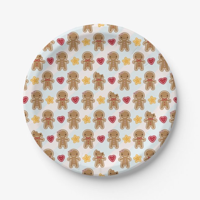 Cookie Cute Kawaii Gingerbread Men Paper Plates (Front)