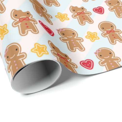 Cookie Cute Kawaii Gingerbread Men Wrapping Paper