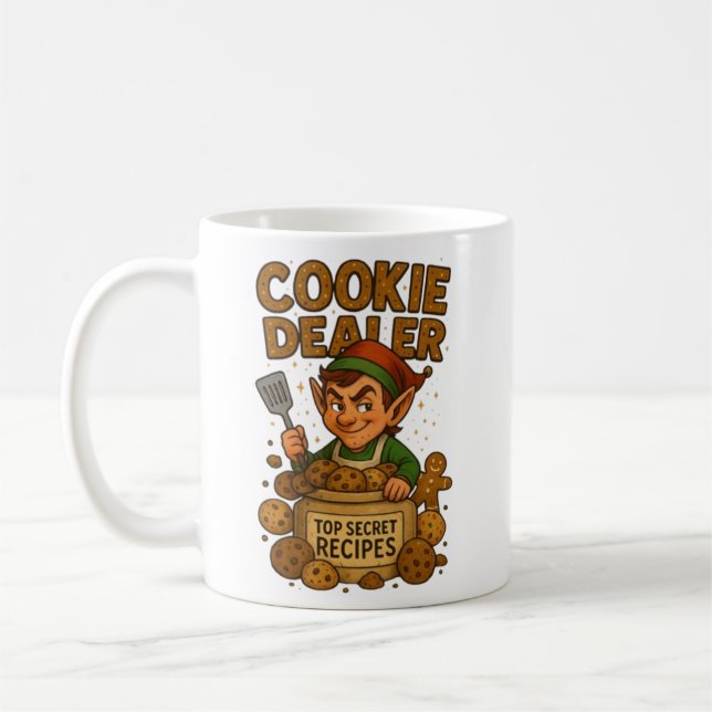 Cookie Dealer Mug | Funny Elf Christmas Mug  (Left)