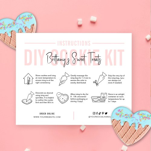 Cookie Decorating Kit Instructions Blush Pink Logo Thank You Card