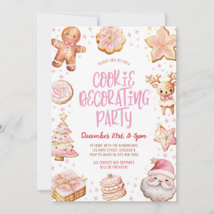 Cookie Decorating Pink Christmas Holiday Party   Invitation