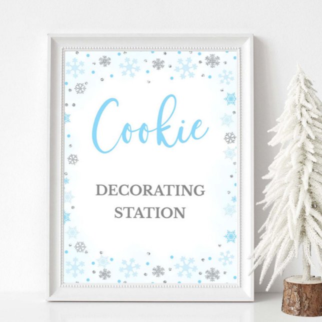 Cookie Decorating Station Sign Winter Blue Sign (Cookie Decorating Station Winter Blue & Silver Baby Shower, Bridal Shower, Birthday Sign)