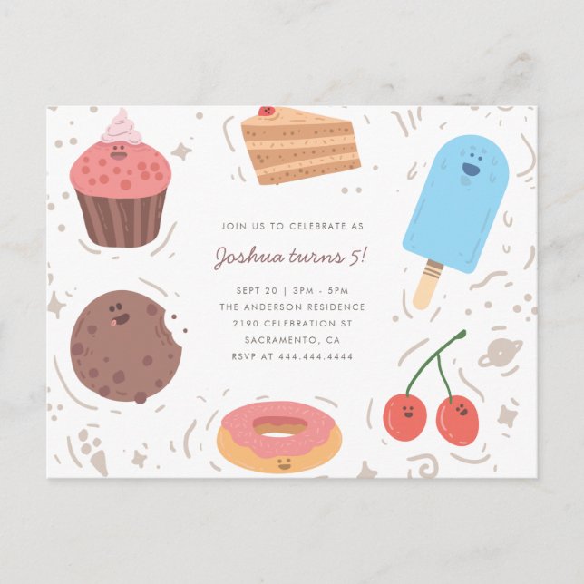 Cookie Donut & Ice Cream Sweet Kids' Birthday Invitation Postcard (Front)