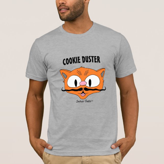 COOKIE DUSTER Funny Cartoon Mustache Cat T-Shirt (Front)