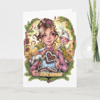 Cookie Elves Folded Greeting Card Gingerbread