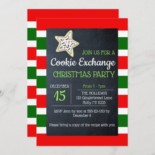 Cookie Exchange Chalkboard Red and Green Stripe lg Invitation