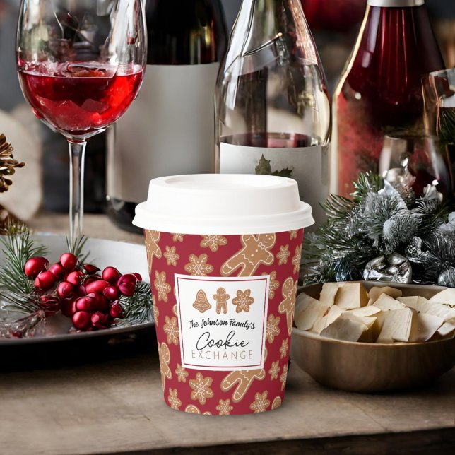 Cookie Exchange Holiday Party Gingerbread Burgundy Paper Cups (Creator Uploaded)