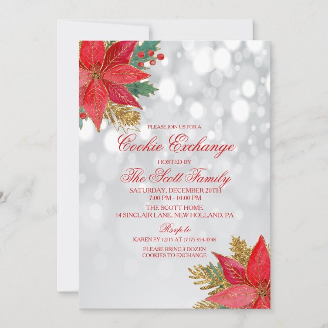 Cookie Exchange Holiday Poinsettia Invitation (Front)