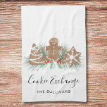 Cookie Exchange Kitchen Towel<br><div class="desc">This Cookie Exchange Party kitchen towel is decorated with watercolor cookies,  festive greenery,  and berries.
Easily customizable.
Because we create our artwork you won't find this exact image from other designers.
Original Watercolor © Michele Davies.</div>