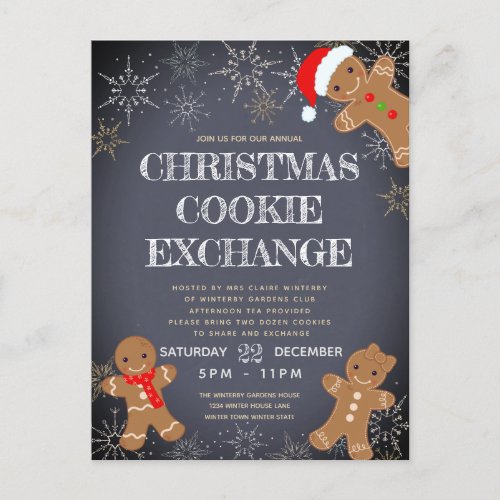 Cookie Exchange Party Charcoal Holiday Invitation Postcard