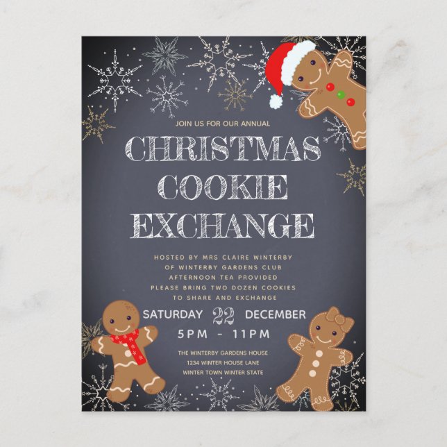 Cookie Exchange Party Charcoal Holiday Invitation Postcard (Front)