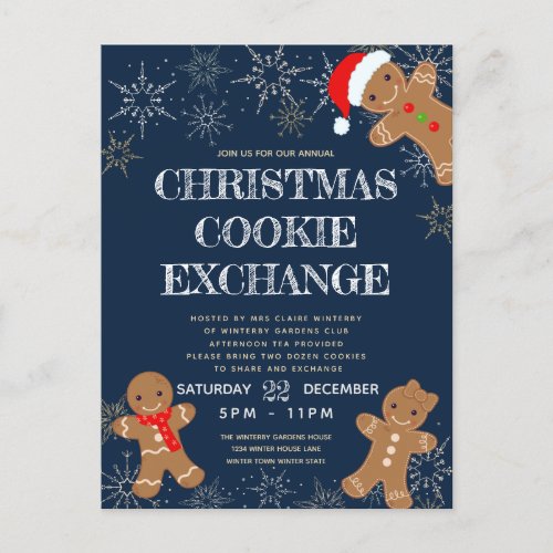 Cookie Exchange Party Navy Holiday Invitation Postcard