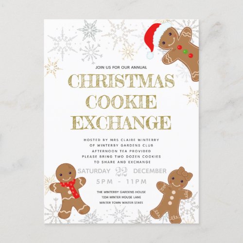 Cookie Exchange Party White Holiday Invitation Postcard