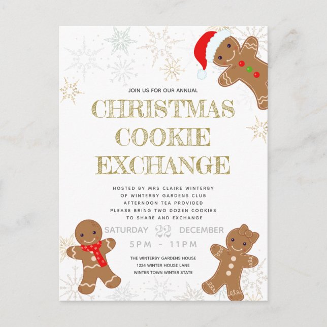 Cookie Exchange Party White Holiday Invitation Postcard (Front)
