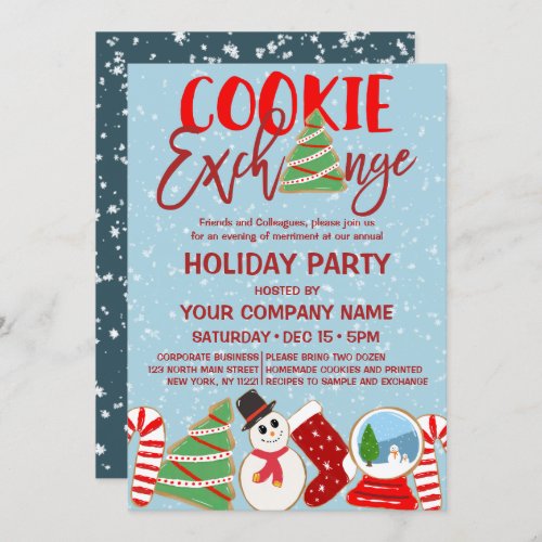 Cookie Exchange Red Blue Corporate Holiday Invitation