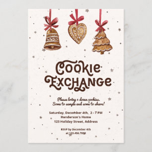 Cookie Exchange Watercolor Gingerbread Ornaments Invitation