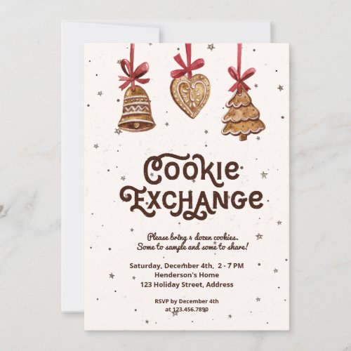 Cookie Exchange Watercolor Gingerbread Ornaments Invitation