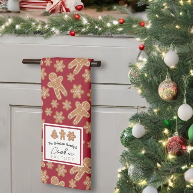 Cookie Factory Family Name Gingerbread Burgundy Kitchen Towel (Creator Uploaded)