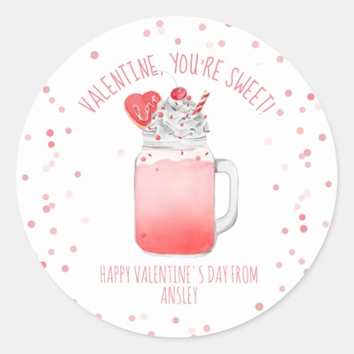 Cookie Milkshake Classroom Valentine Photo Classic Round Sticker