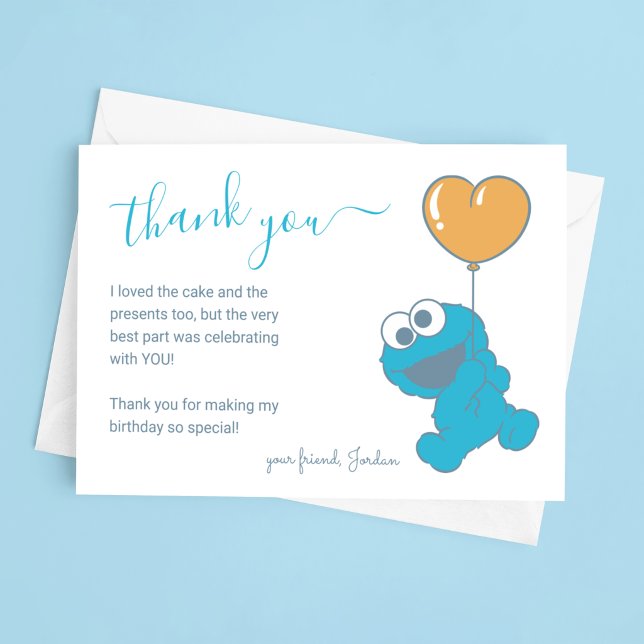 Cookie Monster 1st Birthday Thank You Invitation