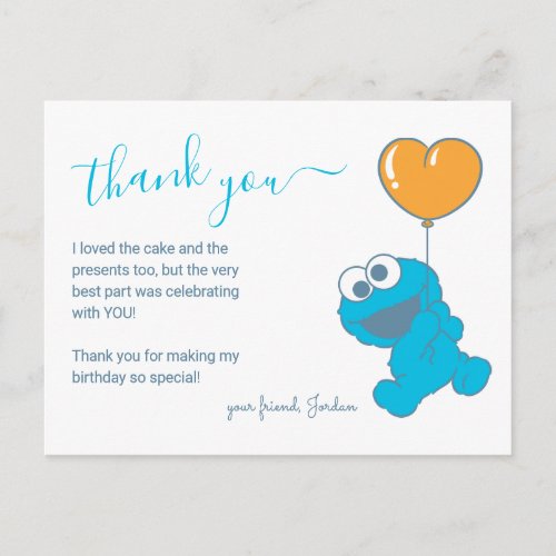 Cookie Monster 1st Birthday Thank You Postcard