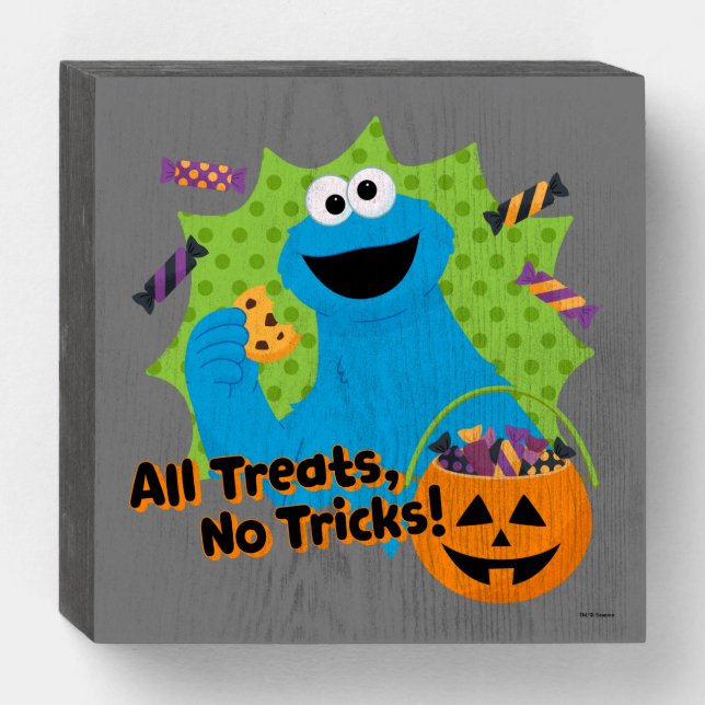 Cookie Monster | All Treats, No Tricks! Wooden Box Sign (Front Horizontal)