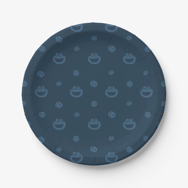 Cookie Monster and Cookies Blue Navy Pattern Paper Plates (Front)