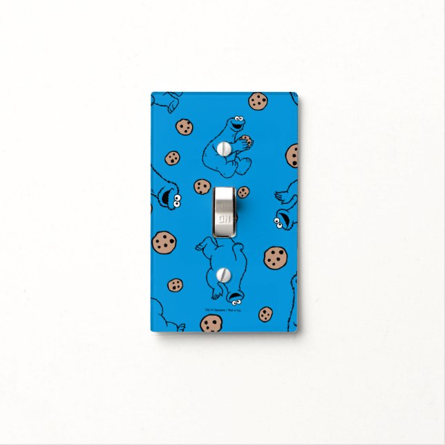Cookie Monster and Cookies Blue Pattern Light Switch Cover (In Situ)