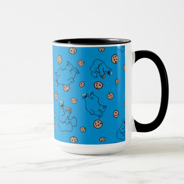 Cookie Monster and Cookies Blue Pattern Mug (Right)
