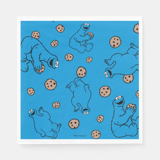 Cookie Monster and Cookies Blue Pattern Paper Napkins (Front)
