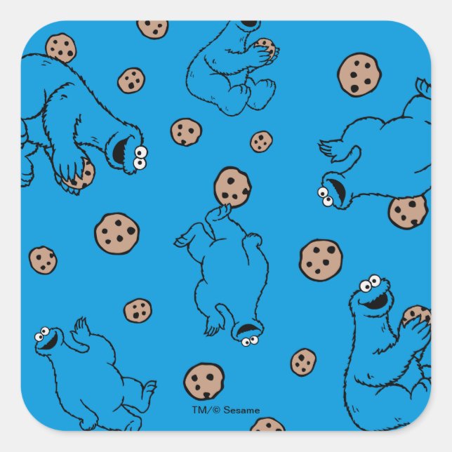 Cookie Monster and Cookies Blue Pattern Square Sticker (Front)