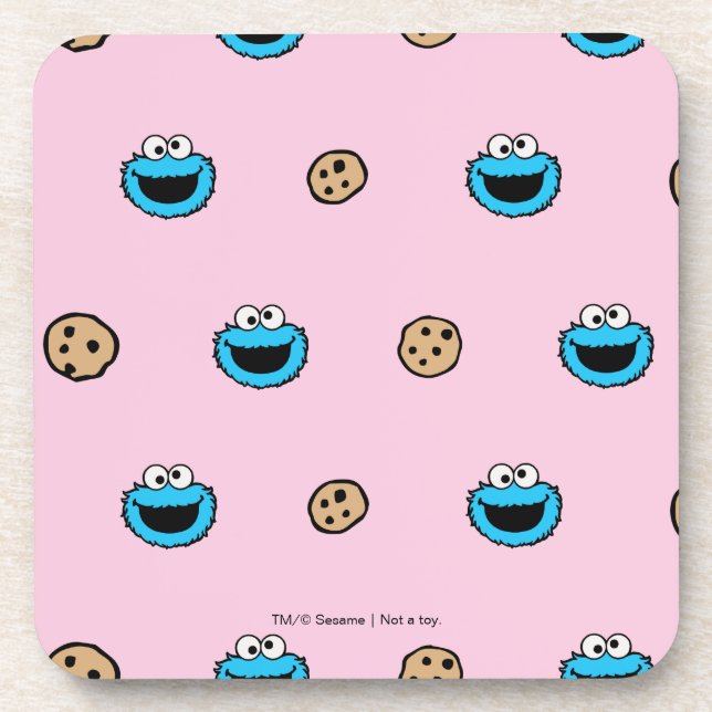 Cookie Monster and Cookies Pink Pattern Coaster (Front)