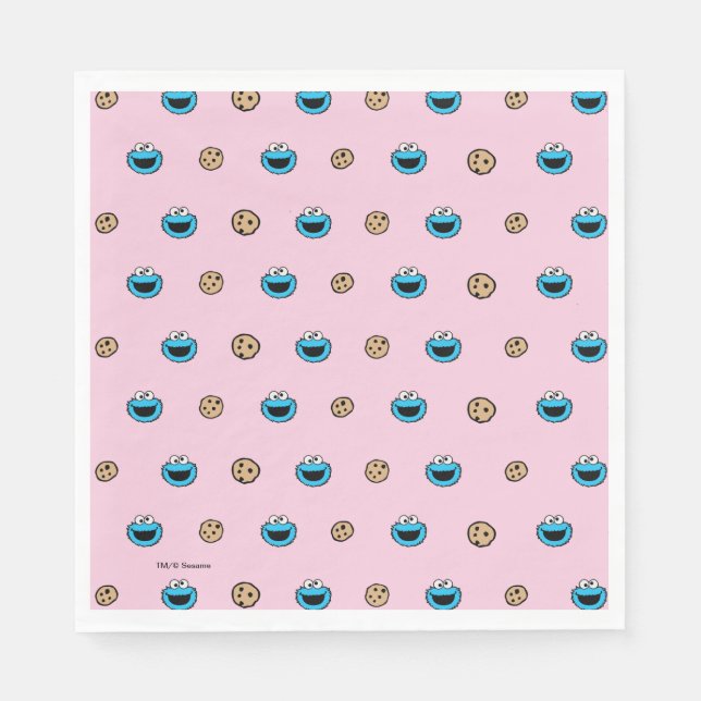 Cookie Monster and Cookies Pink Pattern Napkins (Front)