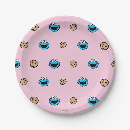 Cookie Monster and Cookies Pink Pattern Paper Plates