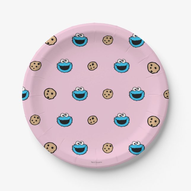 Cookie Monster and Cookies Pink Pattern Paper Plates (Front)