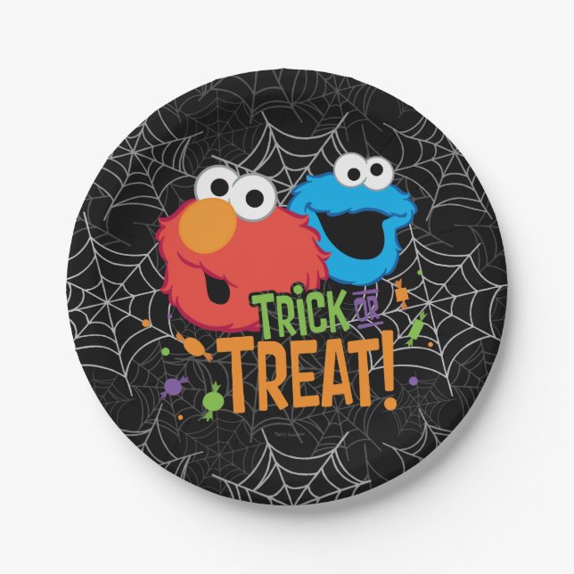 Cookie Monster and Elmo - Trick or Treat Paper Plates (Front)
