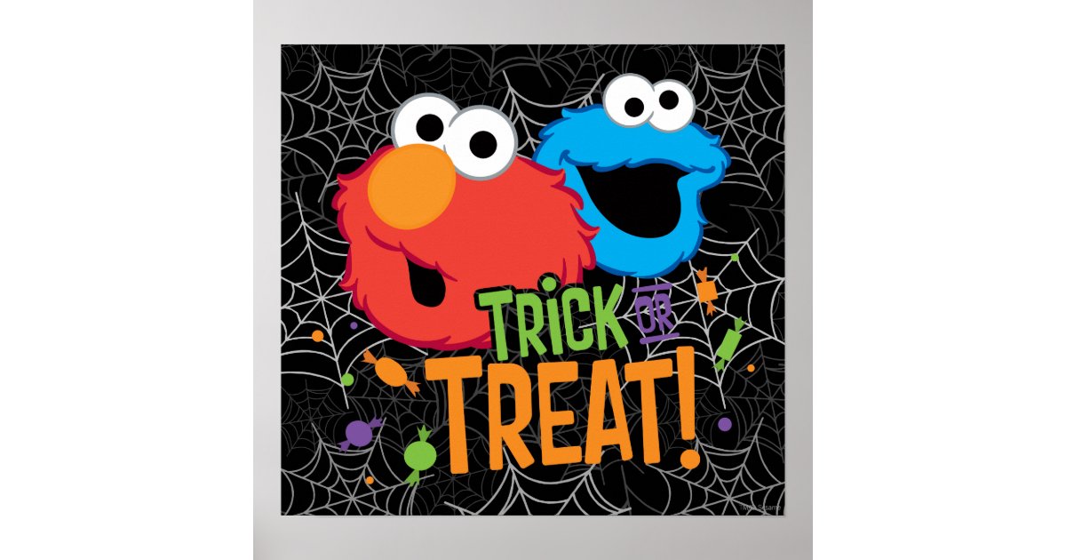 Cookie Monster And Elmo Trick Or Treat Poster Zazzle