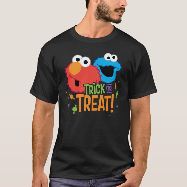 Cookie Monster and Elmo - Trick or Treat T-Shirt (Front)