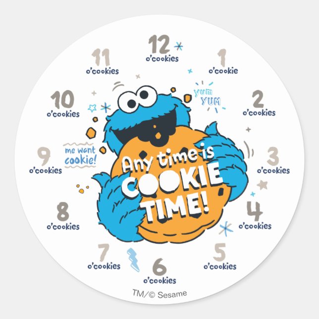 Cookie Monster | Any Time is Cookie Time Classic Round Sticker (Front)
