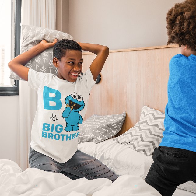 Cookie Monster | B is for Big Brother Tri-Blend Shirt (Kid wearing t-shirt)