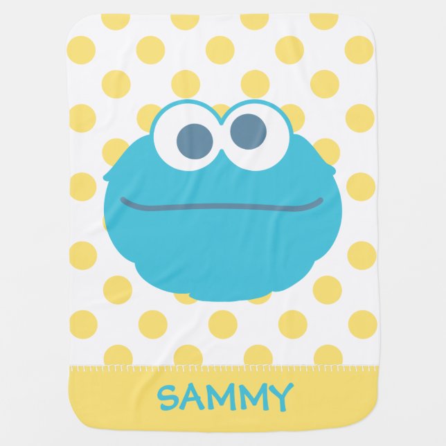 Cookie Monster Baby Big Face | Add Your Name Receiving Blanket (Front)