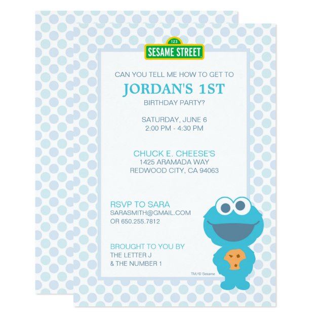 Cookie Monster Baby Birthday Invitation