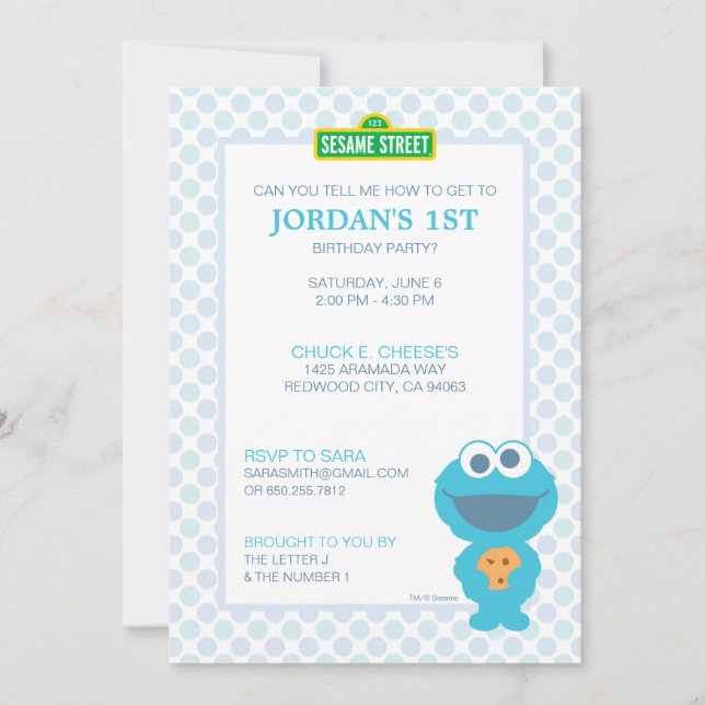 Cookie Monster Baby Birthday Invitation (Front)