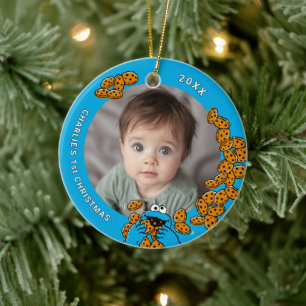Cookie Monster Baby's 1st Christmas Photo Ceramic  Ceramic Ornament